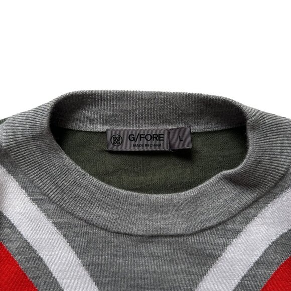G/Fore Golf Womens Large Green Striped 100% Wool Lightweight Pullover V-Neck Swe - Picture 6 of 10